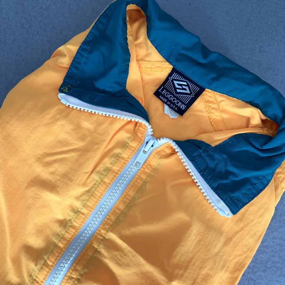 Vintage Leggoons Mens Yellow Orange Pullover Zip Windbreaker